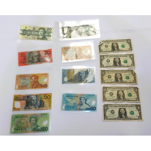 227 - Australian, Canadian, American and New Zealand banknotes