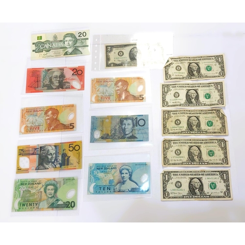 227 - Australian, Canadian, American and New Zealand banknotes