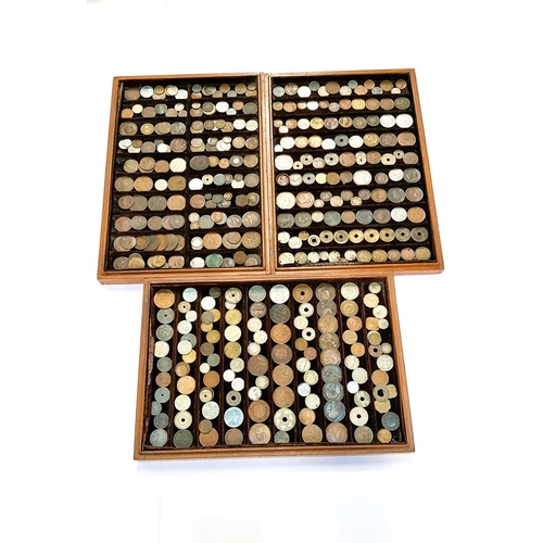 230 - A collection of world coins including some silver and some ancient coins on 3 large trays, (around 3... 