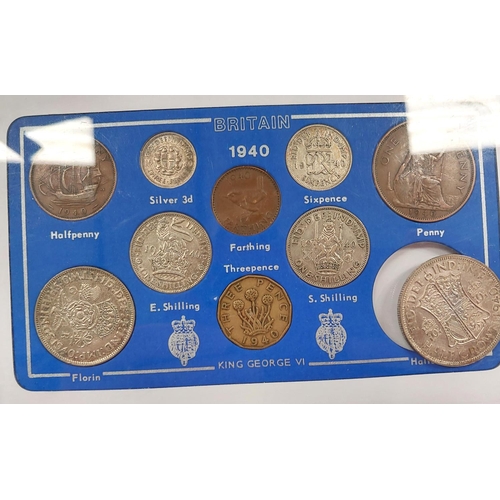 256 - A 1940 GB coin set; an 1890 Crown, 2 Australian silver florins etc.