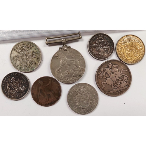 256 - A 1940 GB coin set; an 1890 Crown, 2 Australian silver florins etc.