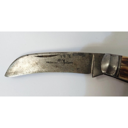 51 - A 19th century pruning knife with staghorn sides, F. NEWTON, Sheffield, 18.4cm (open)