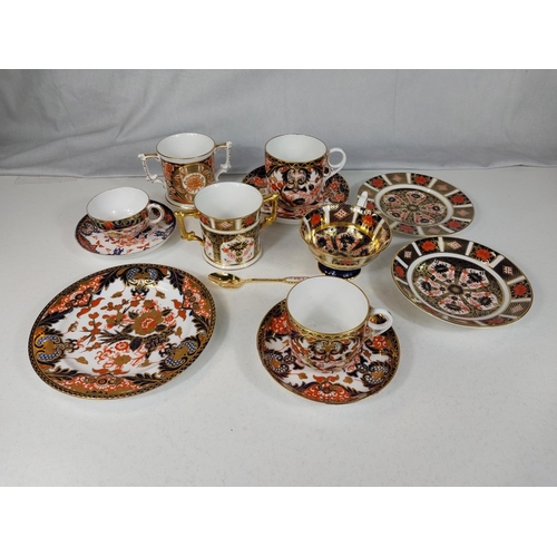 536 - 2 Royal Crown Derby trio sets, 2 loving cups and two cups and saucers, various designs.