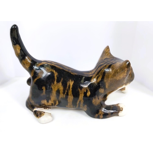 563 - 2 Winstanley cats, glass eyes, one playing, one lying down, size 3, signed (one paw a.f. but present... 