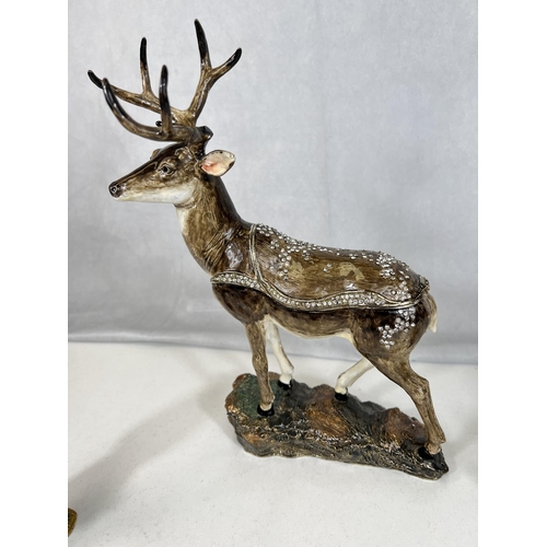 575 - Treasured Trinkets by Juliana:a large stag box with antlers and rhinestone decoration, ht. to tip of... 