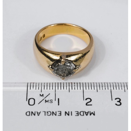 667 - A heavy 18 carat hallmarked gold dress ring with broad shank set large circular diamond, diameter ap... 