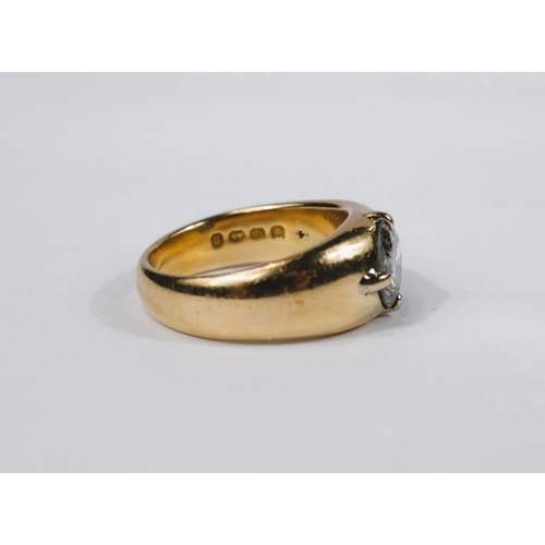 667 - A heavy 18 carat hallmarked gold dress ring with broad shank set large circular diamond, diameter ap... 