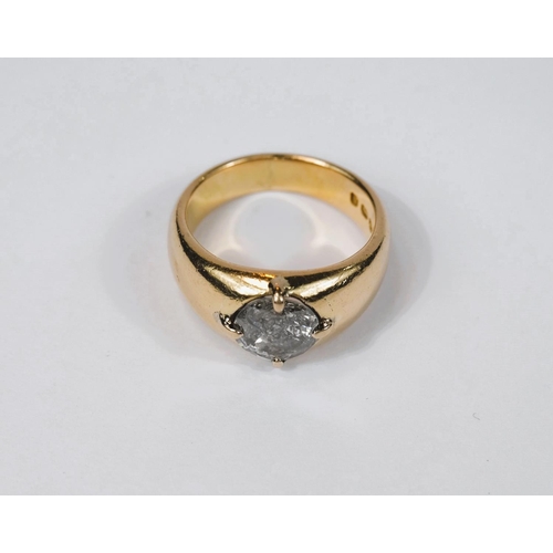 667 - A heavy 18 carat hallmarked gold dress ring with broad shank set large circular diamond, diameter ap... 