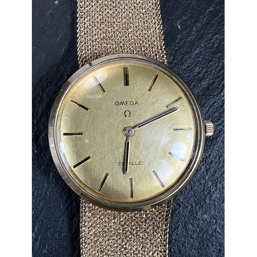 696 - An Omega 9ct gold manual Wind de Ville wristwatch with Omega 9ct gold closed mesh bracelet with Omeg... 