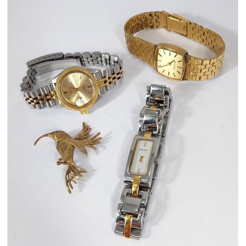 735 - Three lady's wristwatches: Bulova, DKNY and Rotary; a Michael Kors pendant; a silver napkin ring; a ... 