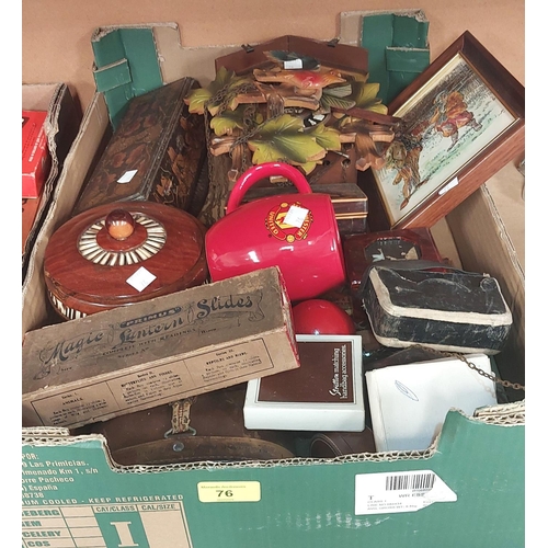 76 - A cuckoo clock, two inlaid boxes, pair of binoculars etc.