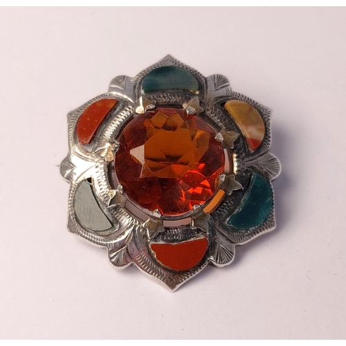 783 - A 19th century Scottish citrine brooch set coloured agates