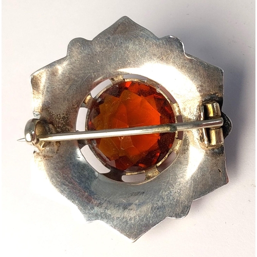 783 - A 19th century Scottish citrine brooch set coloured agates