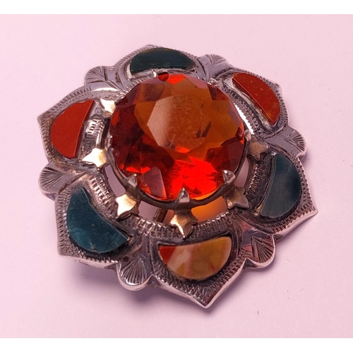 783 - A 19th century Scottish citrine brooch set coloured agates