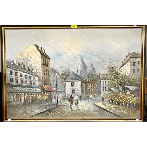 823 - 20th Century Montmartre Square near Sacre Coeur, oil on canvas, unsigned, 60 x 92cm