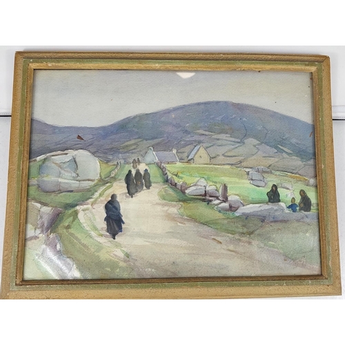 847 - MARJORIE HENRY Irish watercolour, 'Going to Mass', County Donegal, signed, 26 x 35cm.