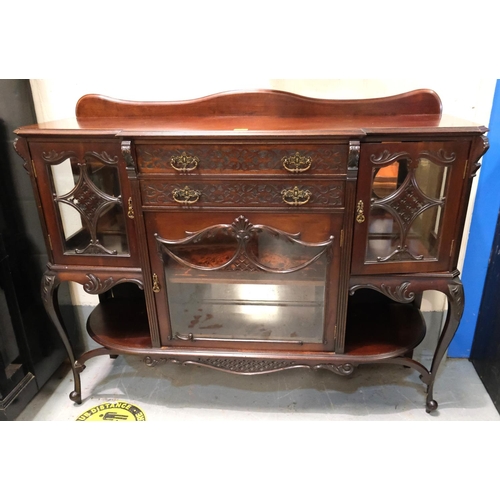 963 - An Edwardian mahogany sideboard, base with 2 drawers, glazed cupboards and open shelves.