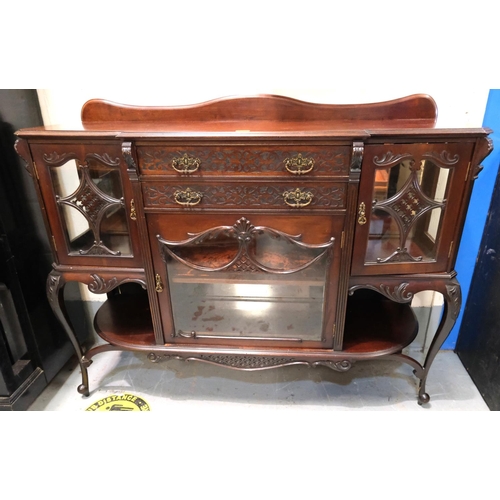 963 - An Edwardian mahogany sideboard, base with 2 drawers, glazed cupboards and open shelves.