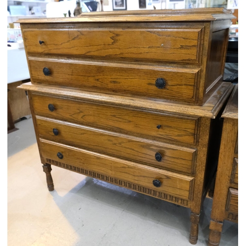 978 - A golden oak chest of five drawers, stepped top, two drawers, 108 x 107cm