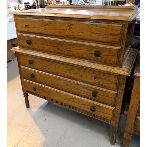 978 - A golden oak chest of five drawers, stepped top, two drawers, 108 x 107cm