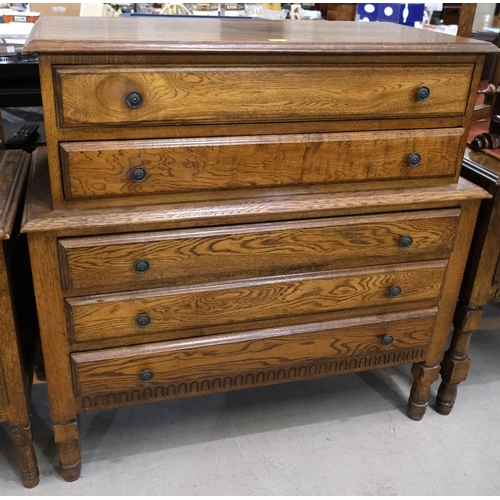 979 - A golden oak chest of five drawers, stepped top, two drawers, 108 x 107cm