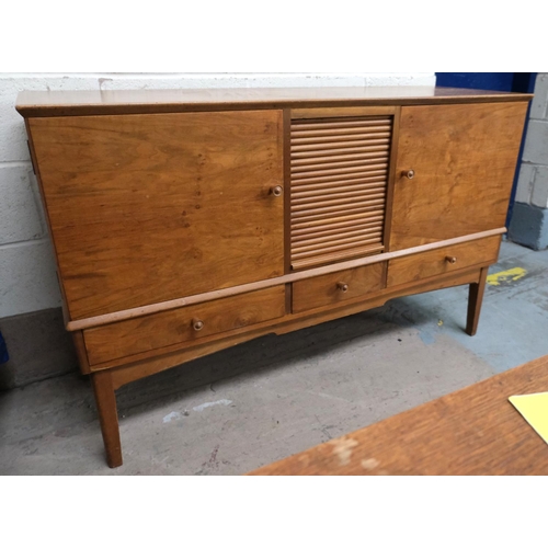 986 - Alfred Cox walnut mid 20th century sideboard with tambour central unit, two cupboards and 3 drawers,... 