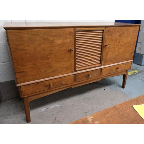 986 - Alfred Cox walnut mid 20th century sideboard with tambour central unit, two cupboards and 3 drawers,... 