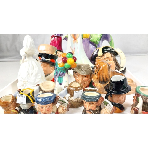 627 - Royal Doulton small and miniature character jugs (13) Royal Doulton dog and balloon seller; characte... 