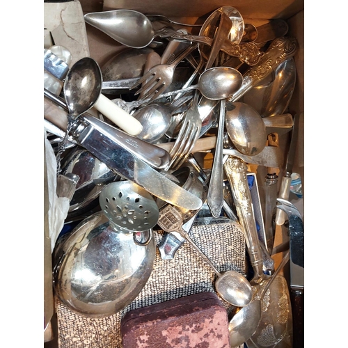 665 - A selection of cutlery - various - plus 2 silver napkin rings, 2 silver teaspoons and a white metal ... 