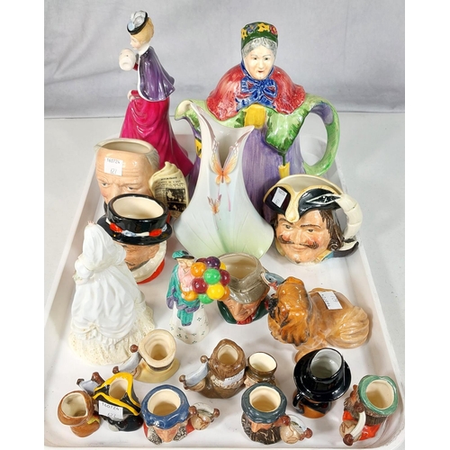 627 - Royal Doulton small and miniature character jugs (13) Royal Doulton dog and balloon seller; characte... 