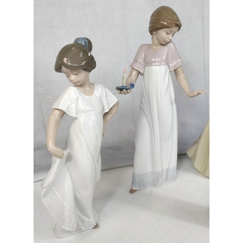 637 - Five Nao figures of young girls with candles, flowers or puppies etc