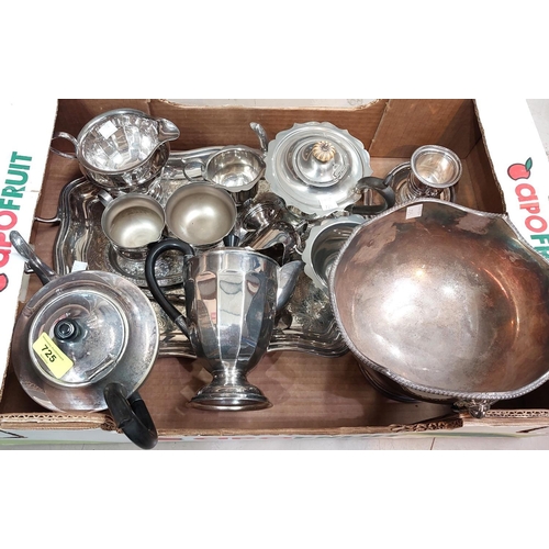 725 - A selection of silver plate, including 4 piece tea set, 3 piece tea set, tray, rose bowl etc.