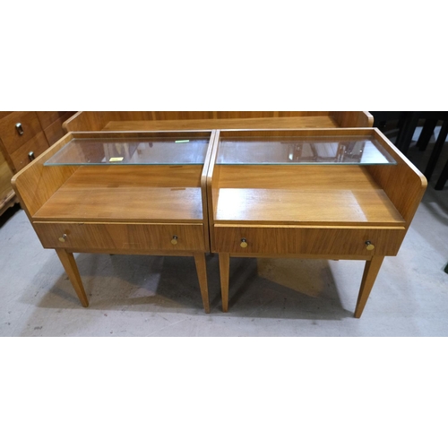 859 - A mid 20th century Danish pair of bedside cabinets with single drawer and glass shelf