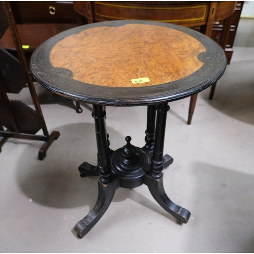 920 - A circular inlaid and ebonised occasional table, 2 other occasional/wine tables