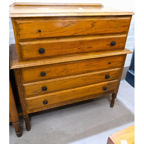 978 - A golden oak chest of five drawers, stepped top, two drawers, 108 x 107cm