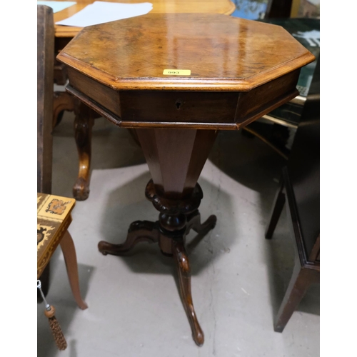 993 - A 19th century burr walnut sewing table with octagonal top, tripod base