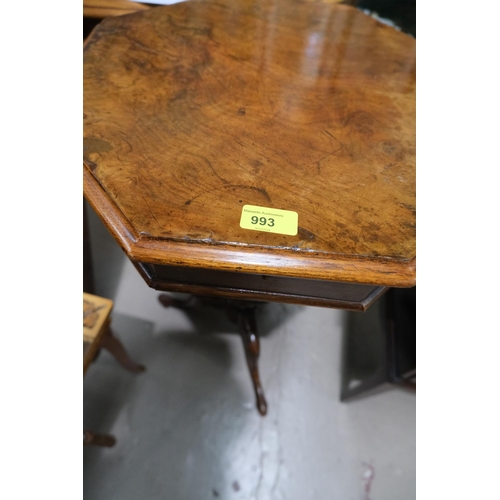 993 - A 19th century burr walnut sewing table with octagonal top, tripod base