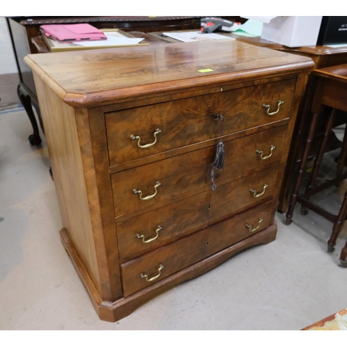 865 - A 19th century figural mahogany dwarf Bachelor's chest with 4 drawers, brass swan neck handles, cant... 