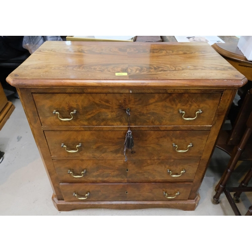 865 - A 19th century figural mahogany dwarf Bachelor's chest with 4 drawers, brass swan neck handles, cant... 