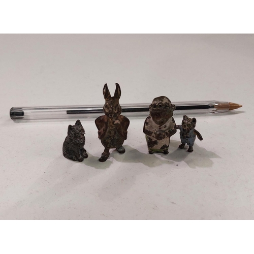 130 - BEATRIX POTTER, 3 miniature painted bronze figures, early 20th century; a similar figure of a cat, 2... 