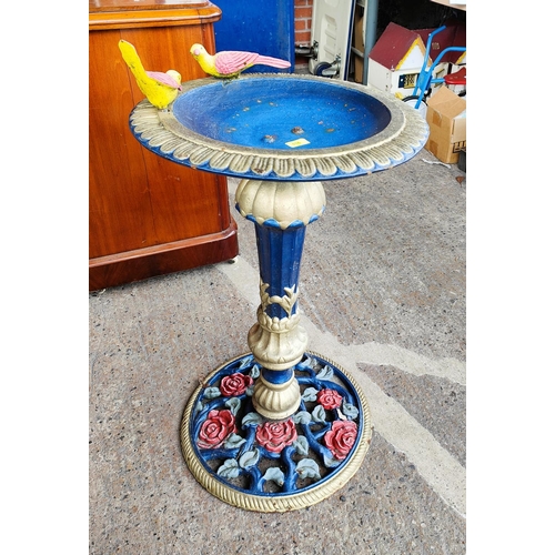 116 - A cast iron Coldbrookdale style bird bath with pierced base, birds on the bowl, ht. 75cm