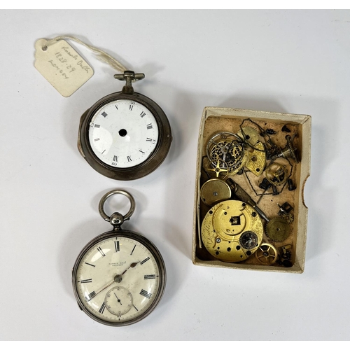 748 - A silver cased open face pocket watch, another a.f and small selection of parts