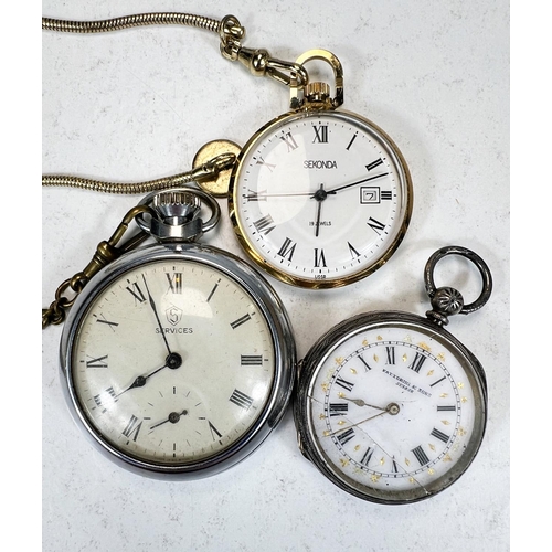 758 - A silver open face fob watch and two others 