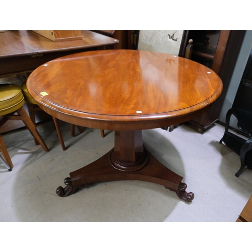 942 - A 19th century mahogany circular tilt top supper table on octagonal column and three footed base, di... 