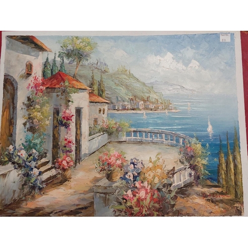 818 - Four signed Rossini oil on canvas of continental coastal scenes, unframed