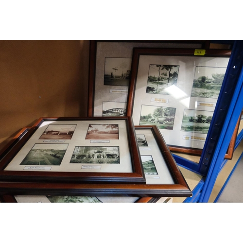 113 - A selection of framed black and white photographs of soldiers and military scenes.