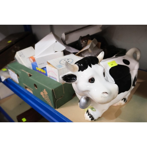 44 - A ceramic cow cookie jar, ceramic cats, Limited Archleigh & Elliot boxed pots