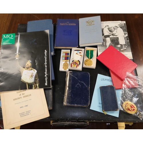 55A - Masonic interest: a collection of Masonic regalia inc. jewels, medallions etc. and a collection of b... 