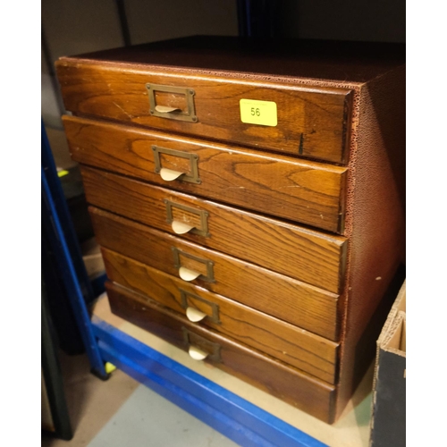 56 - A vintage filing chest of 6 drawers, wood construction with polished facias, simulated leather finis... 