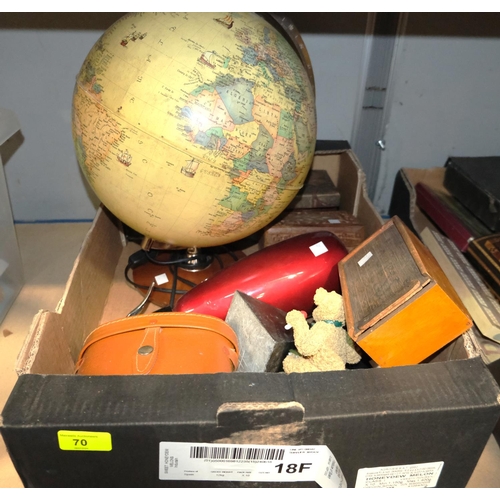 70 - An illuminated terrestrial globe, cameras, binoculars, boxes etc.